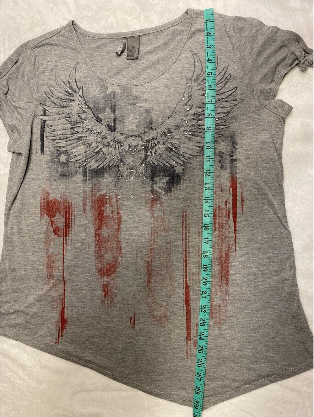 New Directions Weekend Patriotic Top Womens Size XL Gray USA Tee Shirt "Eagle - Picture 4 of 5